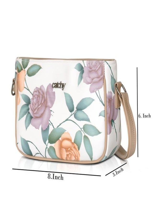 Catchy Beige Faux Leather Zip Closure Womens Sling Bag - Image 3